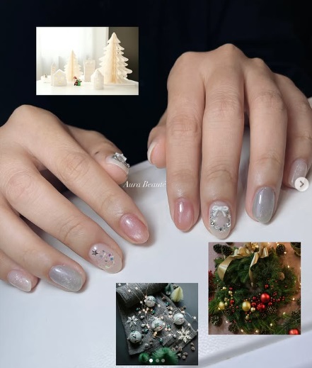 6. Nail mắt mèo Soft Xmas – trong trẻo và tinh khôi