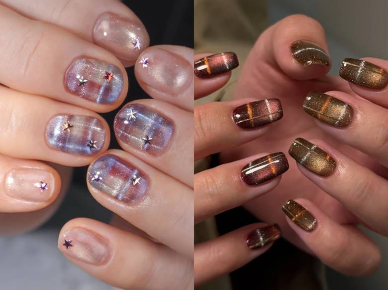 5. Nail caro kết hợp cat eye – Đẳng cấp và thời thượng