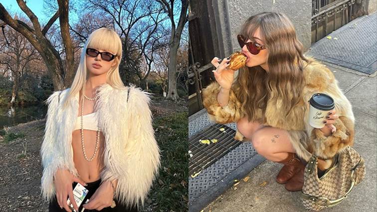 Kết hợp giữa tóc mái và áo khoác lông