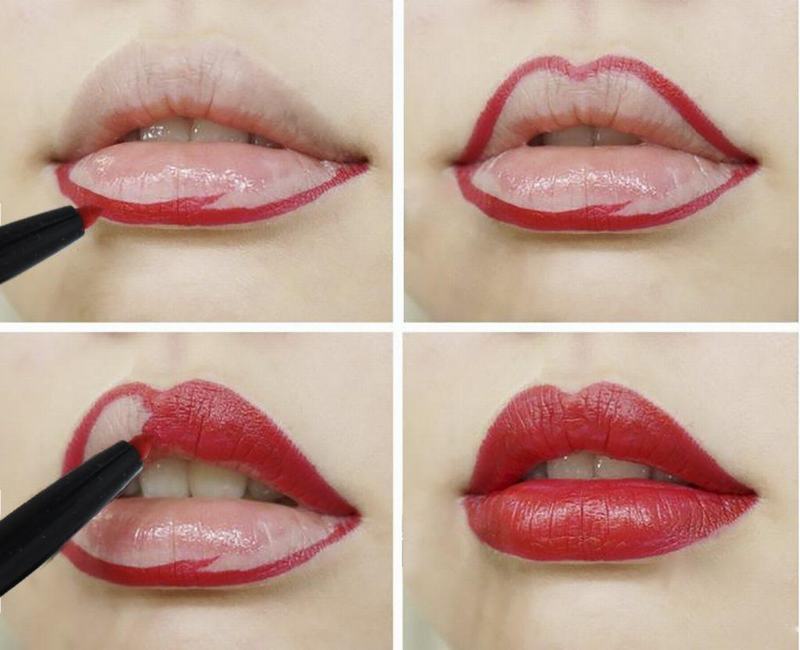Vẽ viền môi trái tim với dáng môi mỏng